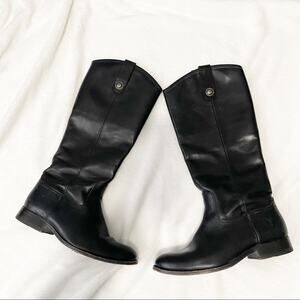 Frye Melissa lug button tall riding boots black leather Size 6 equestrian